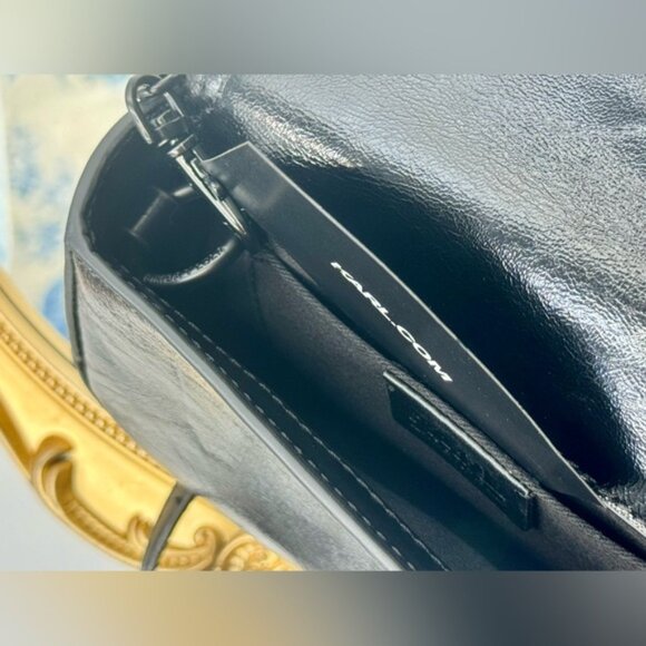 🆕KARL LAGERFELD 🧿NWOT Black Leather K/Letter Shoulder Bag *w/o original strap* - Picture 13 of 15